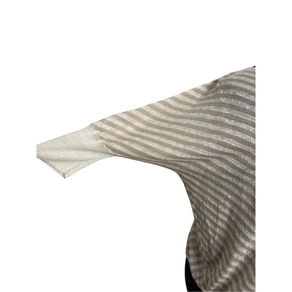 Chico’s 0 S Tan Striped Top Dolman Batwing Linen Blend Coastal Fits M L XL - Picture 2 of 7